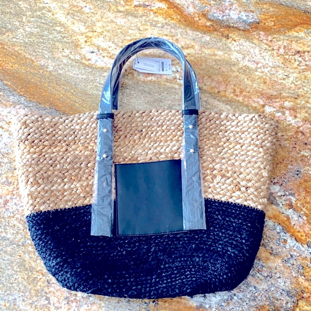 Black Trim Large Jute Tote